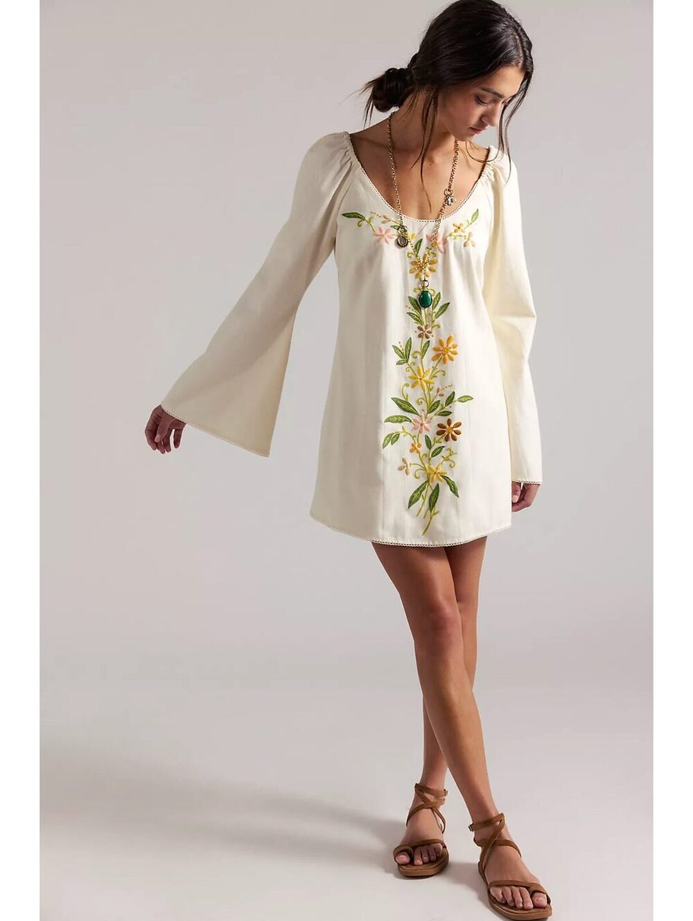 Free People Spring Fling Mini embroidered linen blend Dress